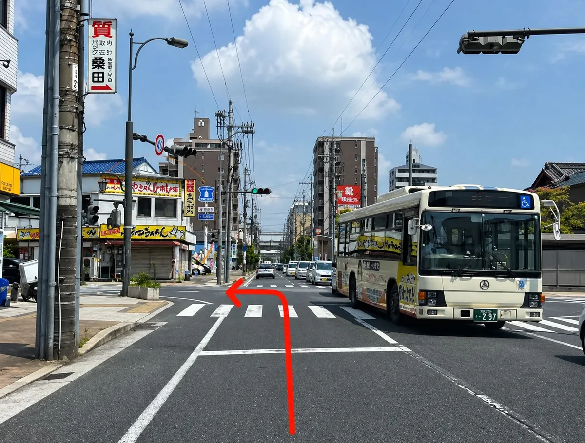 STEP02 笠岡町交差点を左折します